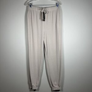 NWT Lulus Large Beige Fine Ribbed Cozy Soft Drawstring Joggers‎ with Pockets